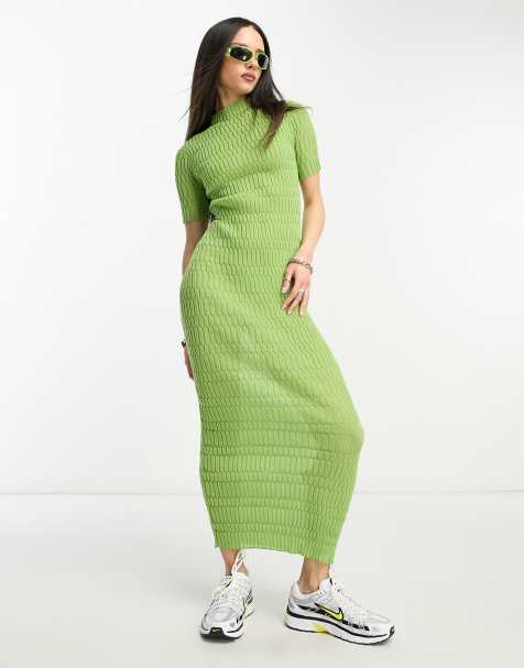 Weekday Claire knit midi dress in green - view 1