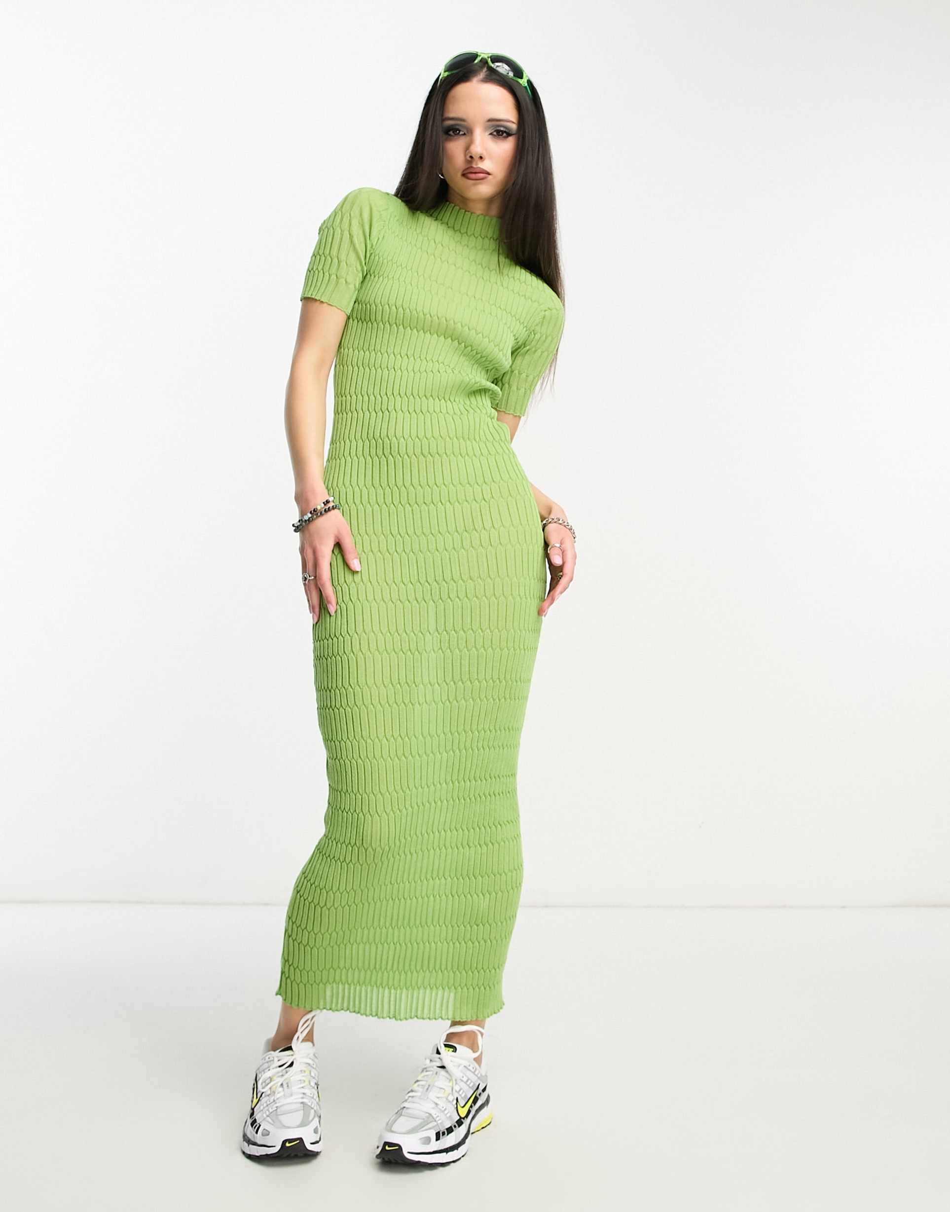 weekday claire knit midi dress in green