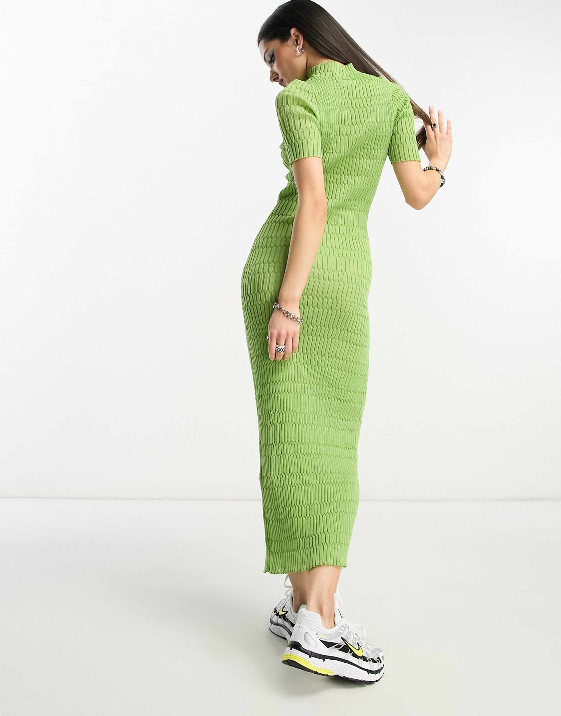 weekday claire knit midi dress in green