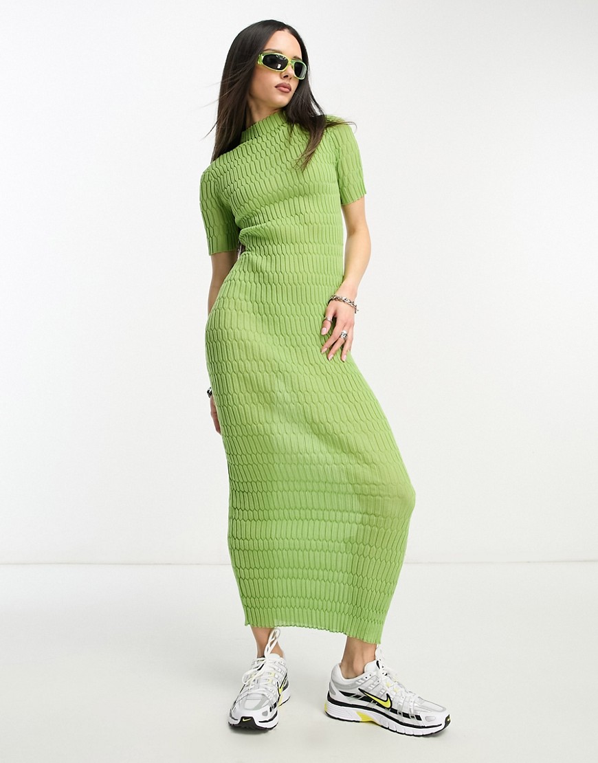 Weekday Claire knitted midi dress in green