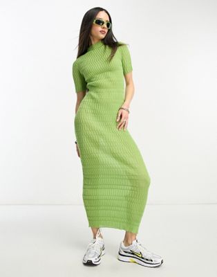 Weekday Claire knitted midi dress in green  - ASOS Price Checker