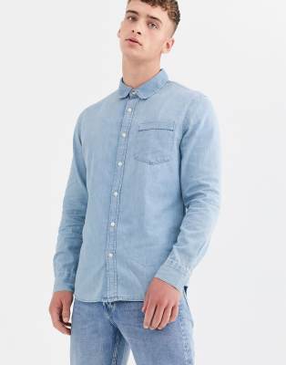 light blue jean button up shirt