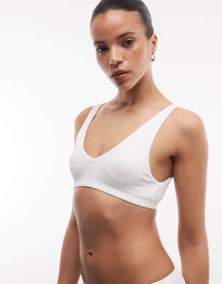 Weekday Clean Rib Knit Plunge Bra In White