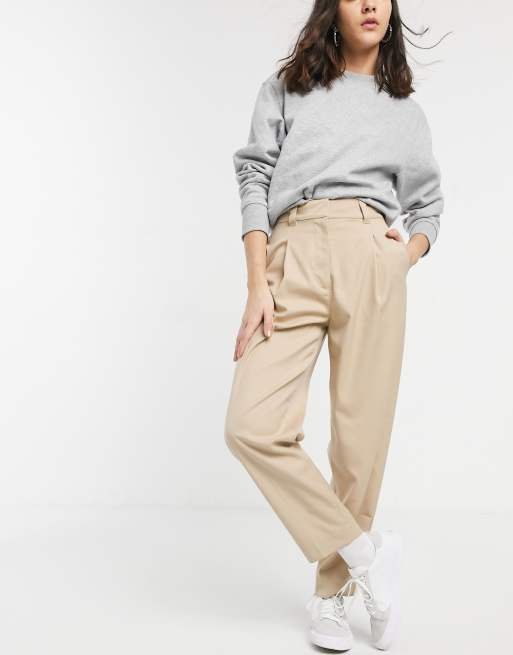 Weekday - Cleo - Pantaloni affusolati beige con pinces