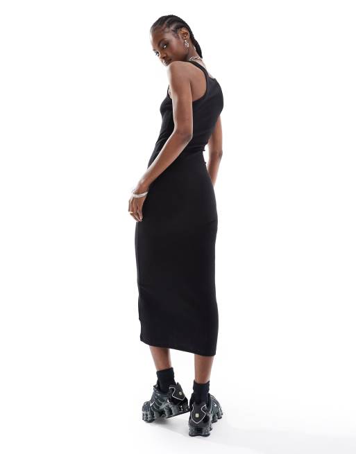Weekday Close fitted rib midaxi dress in black exclusive to ASOS, 3 of 4