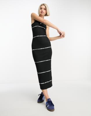 Weekday Close Fitted Rib Midaxi Dress In Black Tie Dye Exclusive To Asos