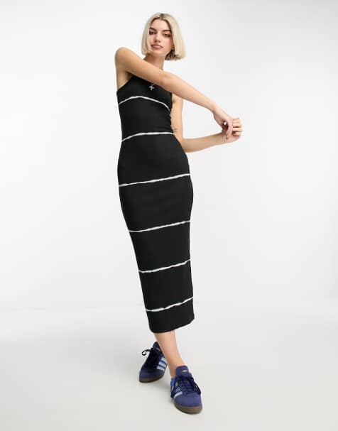 Weekday Close fitted rib midaxi dress in black tie dye exclusive to ASOS - view 1