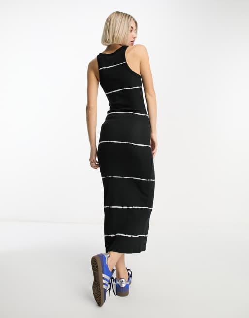 Weekday Close fitted rib midaxi dress in black tie dye exclusive to ASOS, 2 of 4