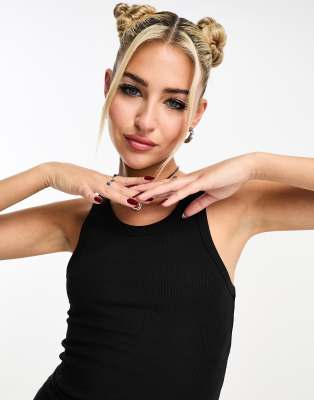 Weekday Weekday Close fitted rib t-shirt in black
