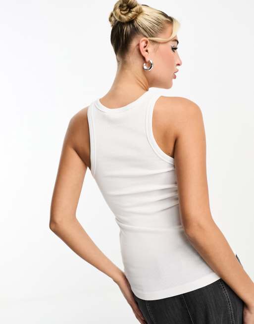 Weekday Close fitted rib t-shirt in white, 4 of 4