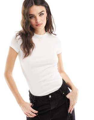 Weekday Close fitted rib t-shirt in white