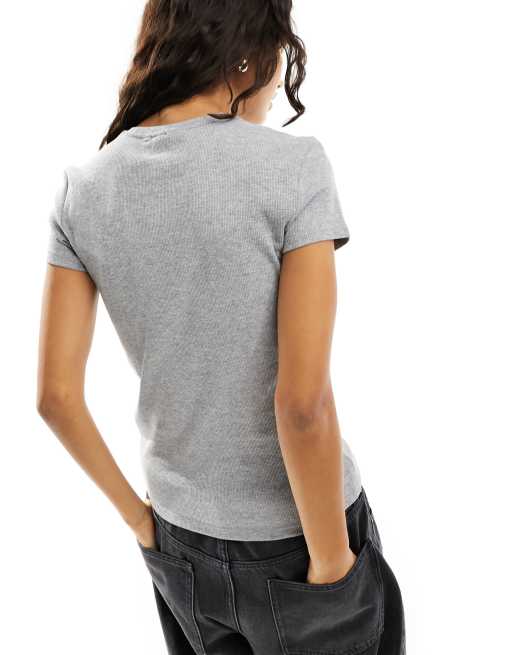 Weekday Close fitted t-shirt in grey melange, 4 of 4