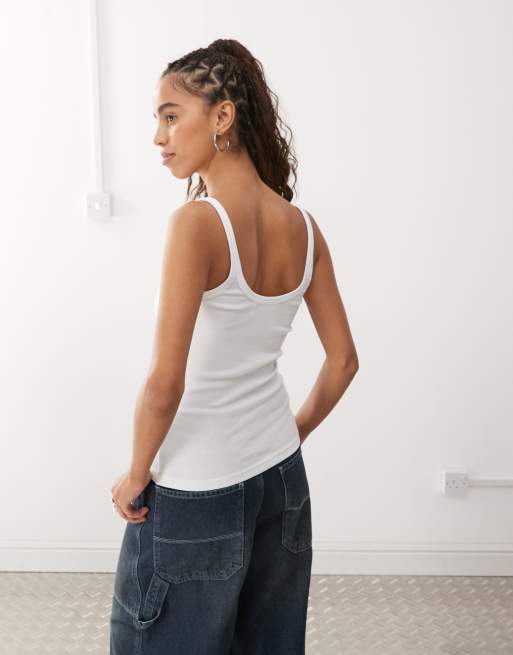 Weekday Close fitted tank top in white, 3 of 4