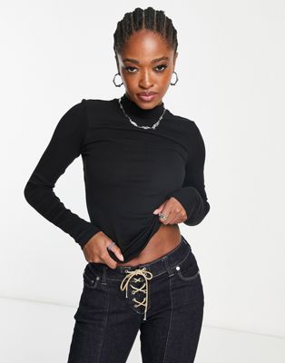 Weekday Close fitted turtle neck long sleeve top in black