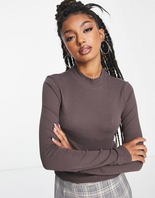 Weekday Close fitted turtle neck long sleeve top in brown