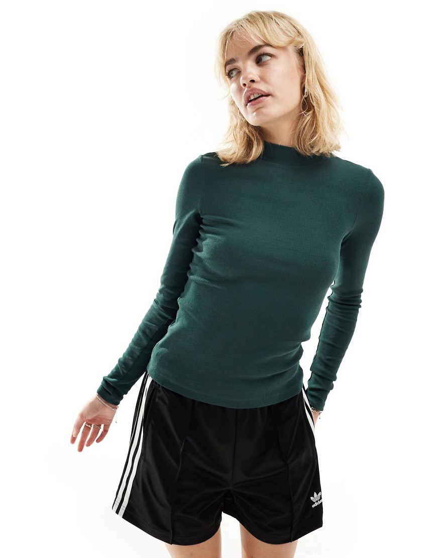 Weekday Close fitted turtle neck long sleeve top in green-No color