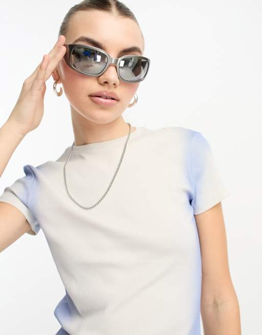 Weekday Close ombre t-shirt in blue and white