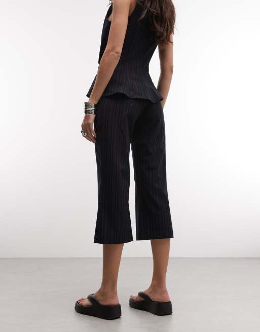 Weekday co-ord cropped tailored trousers in navy stripe, 5 of 5