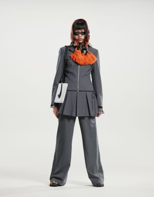 Weekday Weekday co-ord cut off waistband detail trousers in grey melange stripe