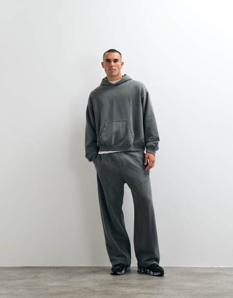 Weekday co-ord heavyweight hoodie and jersey wide leg jogger in washed grey - view 1