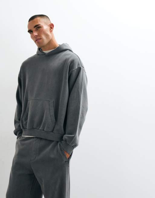 Weekday co-ord heavyweight jersey oversized hoodie in washed grey, 5 of 5