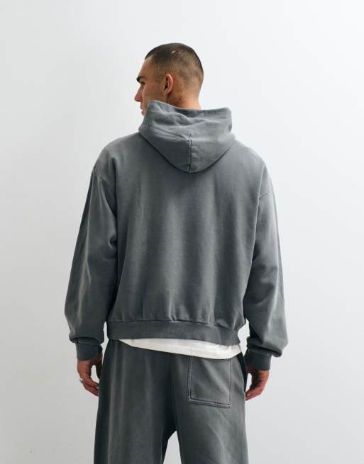 Weekday co-ord kraftig jersey oversized hættetrøje i vasket grå, 3 af 5