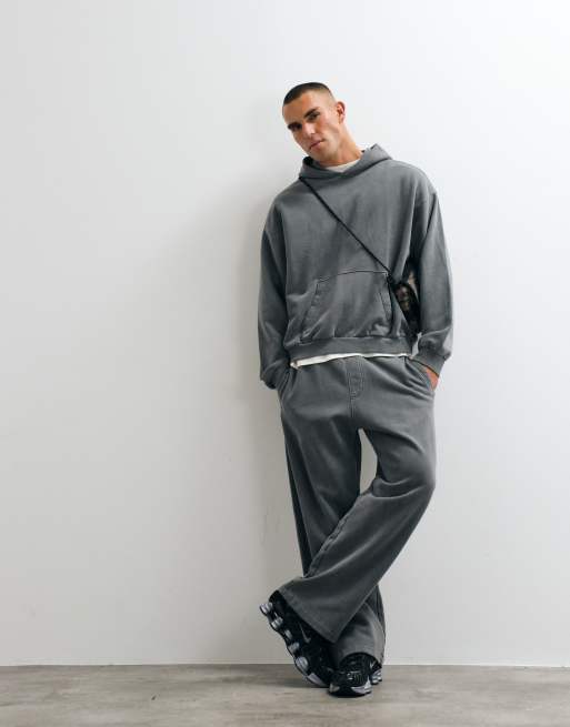 Weekday co-ord kraftig jersey oversized hættetrøje i vasket grå, 4 af 5