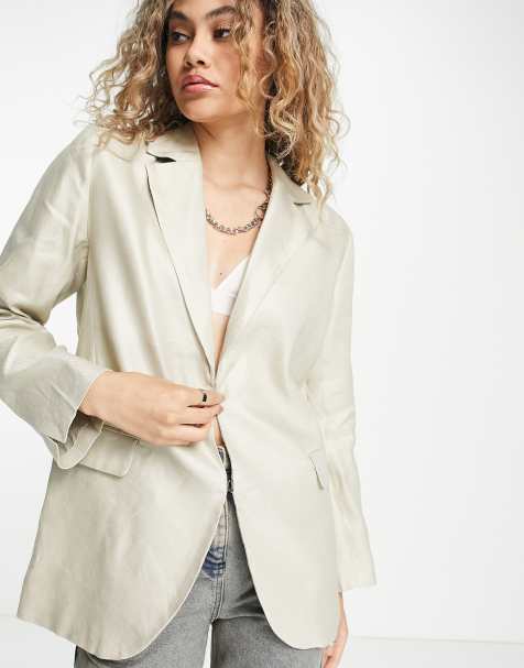 Weekday co-ord linen blazer in beige - view 1