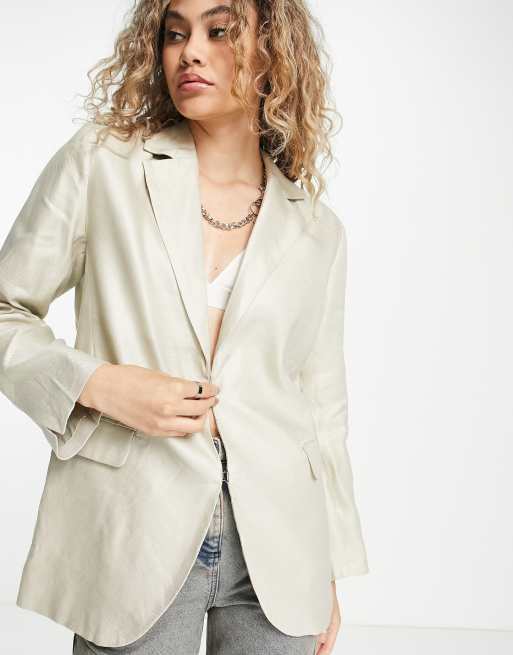 Weekday co-ord linen blazer in beige | ASOS