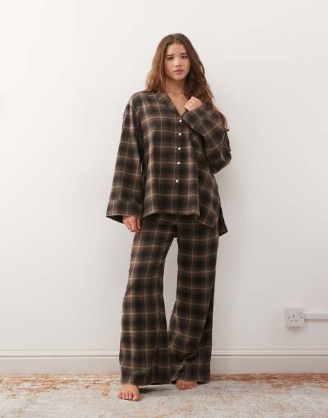 Weekday co-ord lounge flannel trousers in brown check - view 1