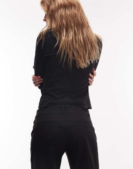 Weekday co-ord low waist flared suiting trousers in black pinstripe, 5 of 5