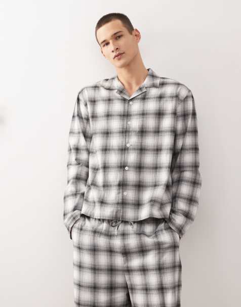 Weekday co-ord oversized flannel shirt pyjamas in black & white check - view 1