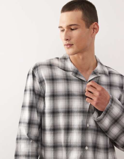 Weekday co-ord oversized flannel shirt pyjamas in black & white check, 4 of 4