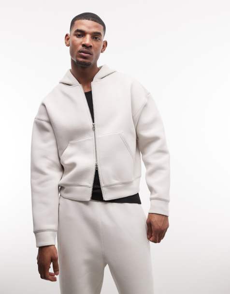 Weekday co-ord oversized scuba-style fabric zip through hoodie in off-white - view 1