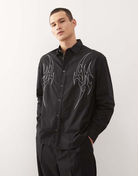 Weekday co-ord oversized shirt with silver embroidery in black - view 1