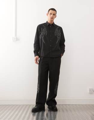 Weekday Co-ord Oversized Shirt With Silver Embroidery In Black