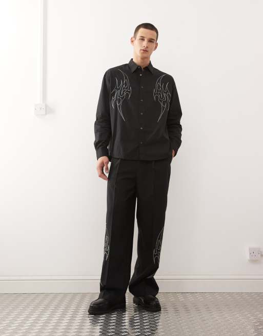 Weekday co-ord oversized shirt with silver embroidery in black, 2 of 5