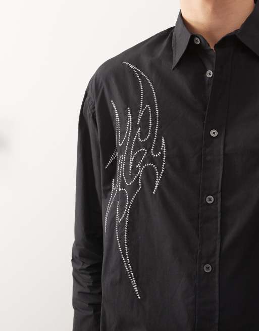 Weekday co-ord oversized shirt with silver embroidery in black, 5 of 5