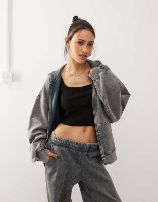 Weekday co-ord oversized zip through hoodie in blue acid wash