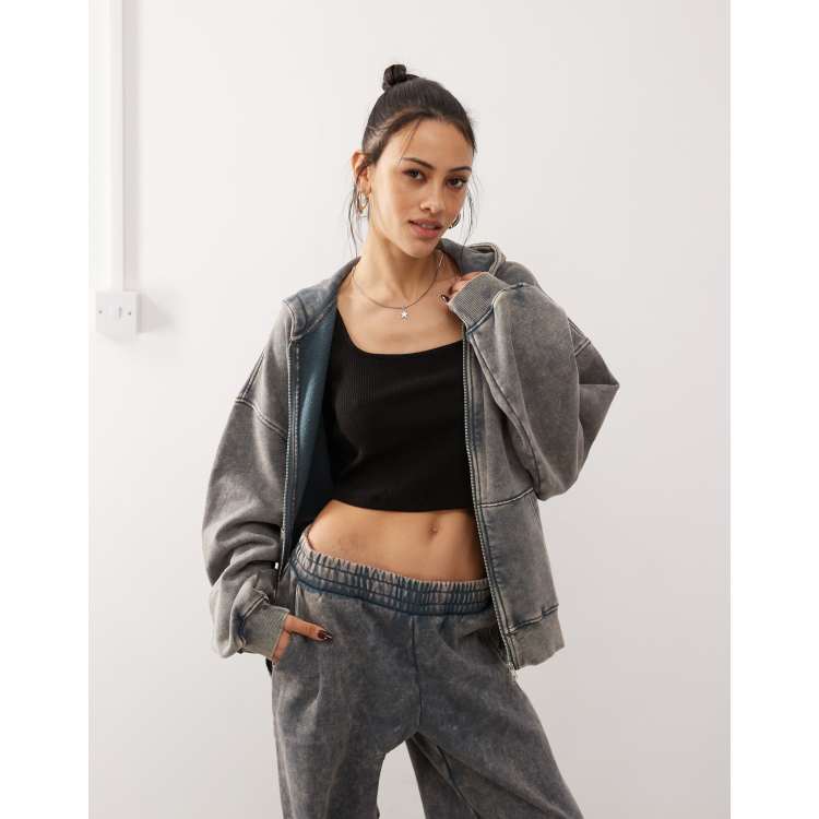 Weekday co-ord oversized zip through hoodie in blue acid wash | ASOS