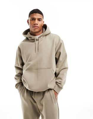 Weekday co-ord relaxed fit heavyweight jersey hoodie in beige mole