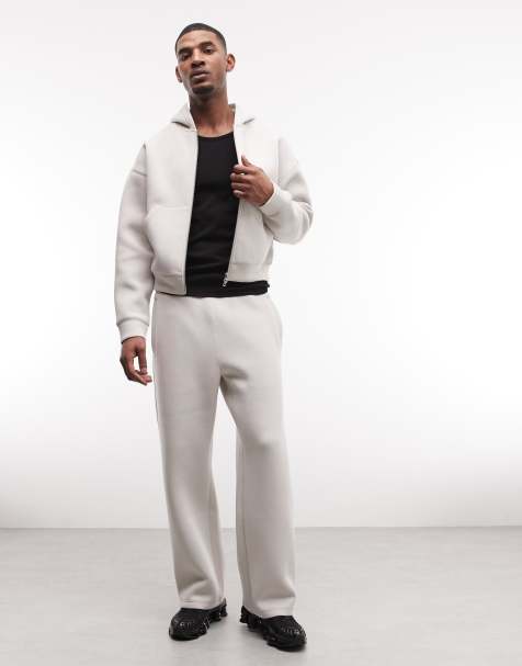Weekday co-ord scuba-style fabric wide leg joggers in off-white - view 1