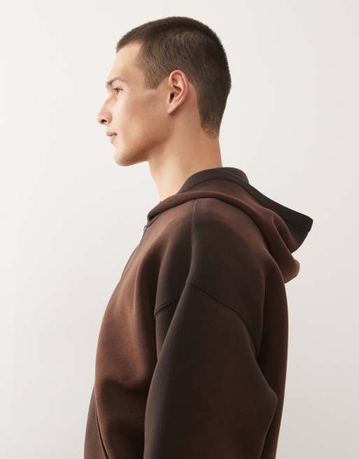 Weekday co-ord scuba-style fabric zip through hoodie in brown wash, 4 of 5
