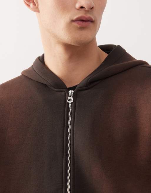 Weekday co-ord scuba-style fabric zip through hoodie in brown wash, 5 of 5
