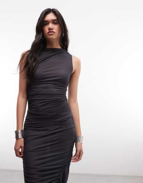 Weekday co-ord semi sheer high neck gathered tank top in dark grey - view 1