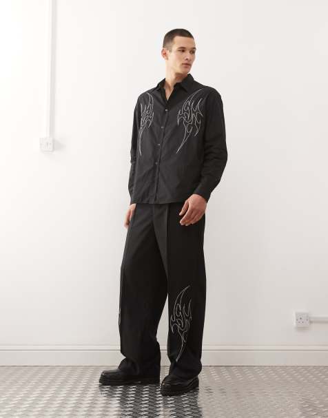 Weekday co-ord tailored trousers with silver embroidery in black - view 1