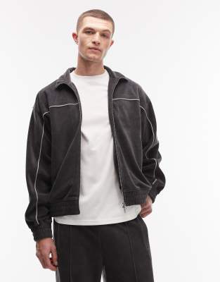 Weekday Weekday co-ord velour track jacket in dark grey