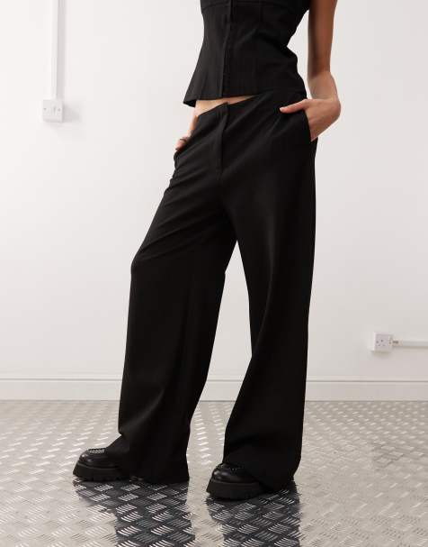 Weekday co-ord wide leg trousers with waistband detail in black pinstripe - view 1