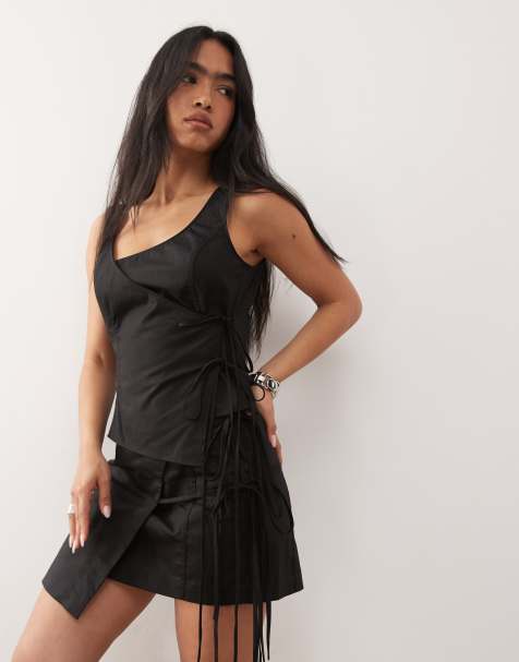 Weekday co-ord wrap top in black herringbone - view 1