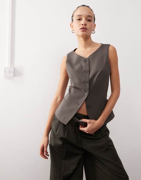 Weekday Cobra waistcoat top in mole - view 1